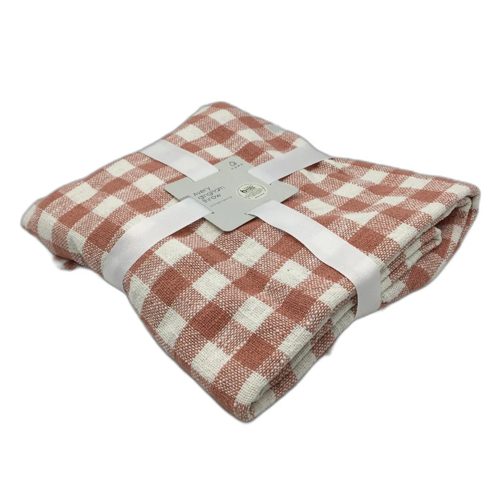 Avery Gingham Cotton Peach Throw Size 127cmx152cm NEW - Image 4
