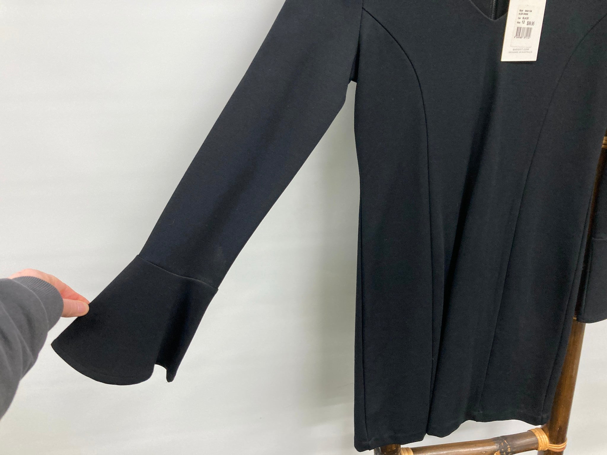 Bardot Alice L/Sleeve Midi Back-Zip Black Dress Ladies Sz 12 NEW - Image 3