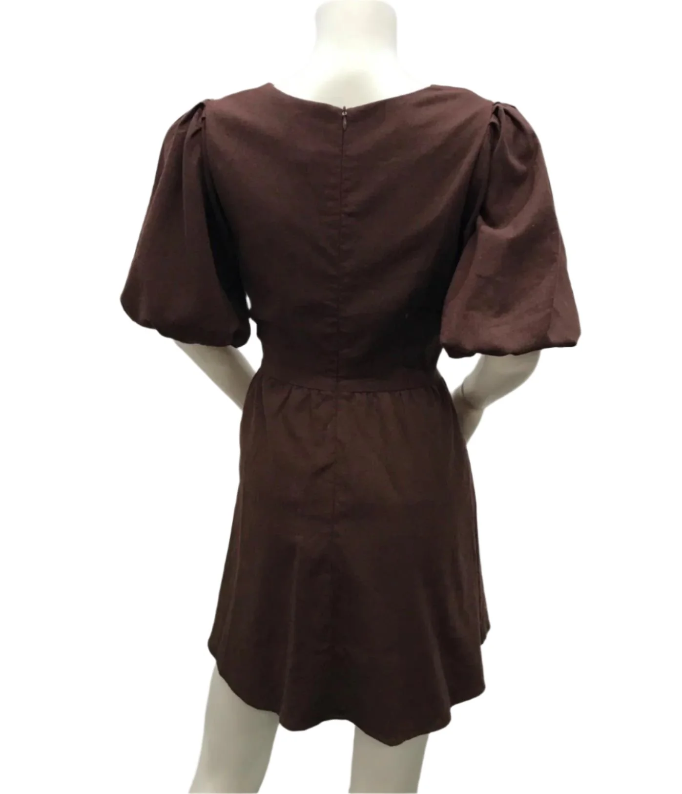 Calli Brown Cotton Linen Blend Mini Dress Zip Back Ladies Size 8 NEW - Image 2