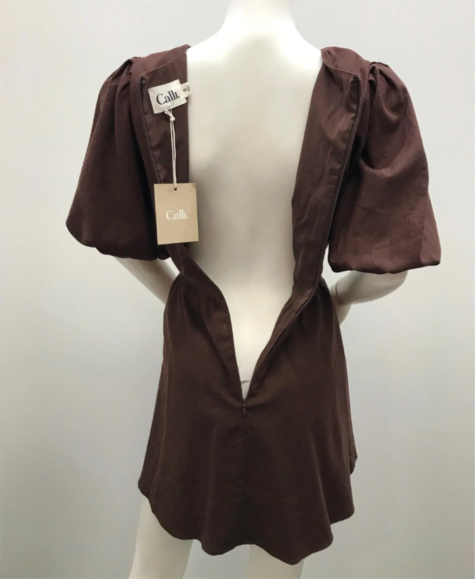 Calli Brown Cotton Linen Blend Mini Dress Zip Back Ladies Size 8 NEW - Image 7