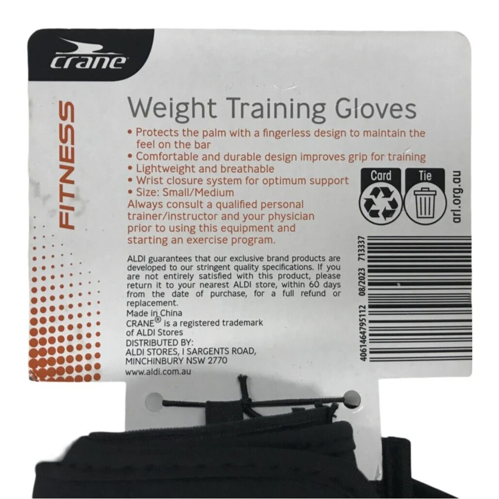 Crane Fitness Fingerless Padded Weight Training Gloves Black Unisex Sz S/M NEW - Image 5