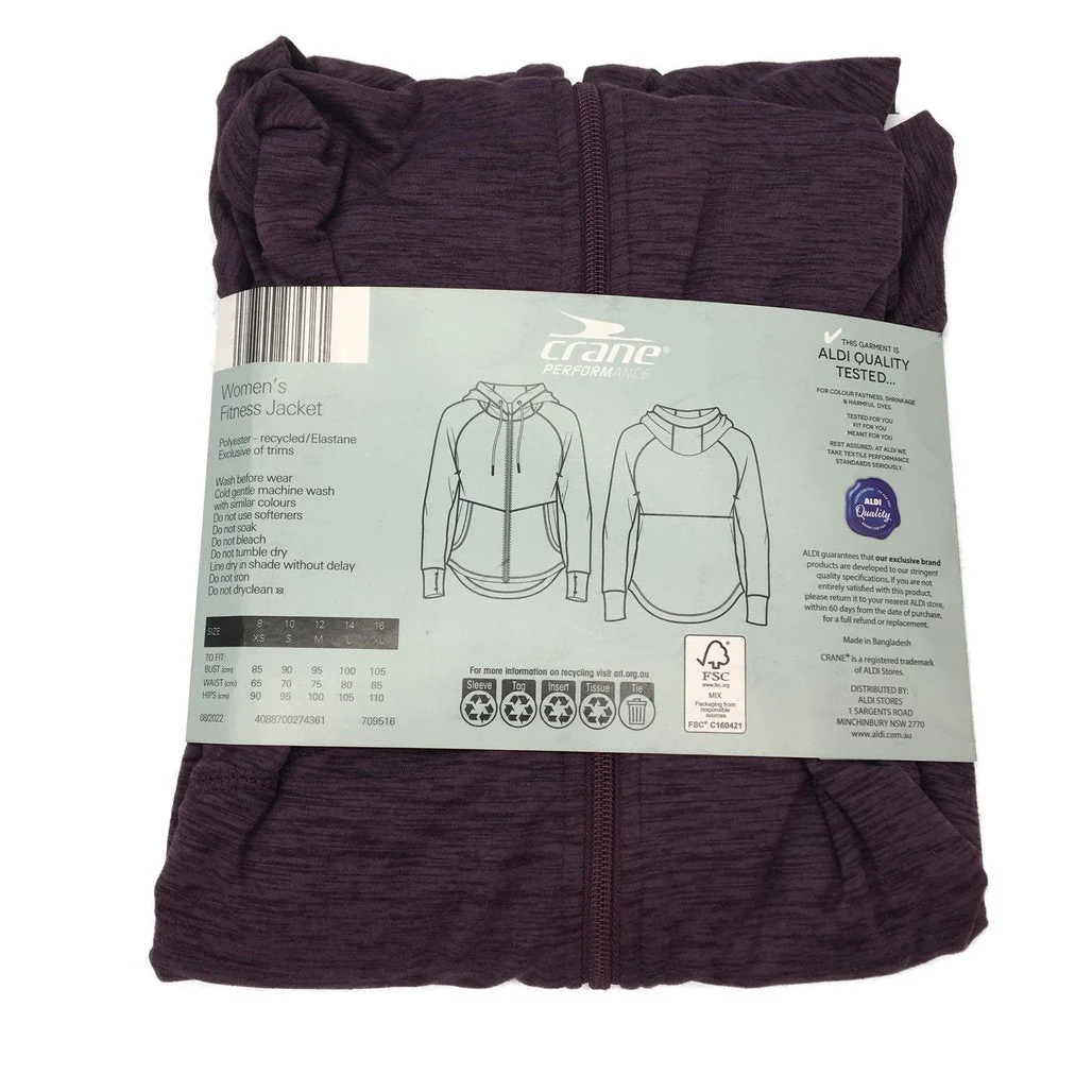 Crane Performance Fitness Hooded Jacket Plum Ladies Size S AUS 10 NEW - Image 3