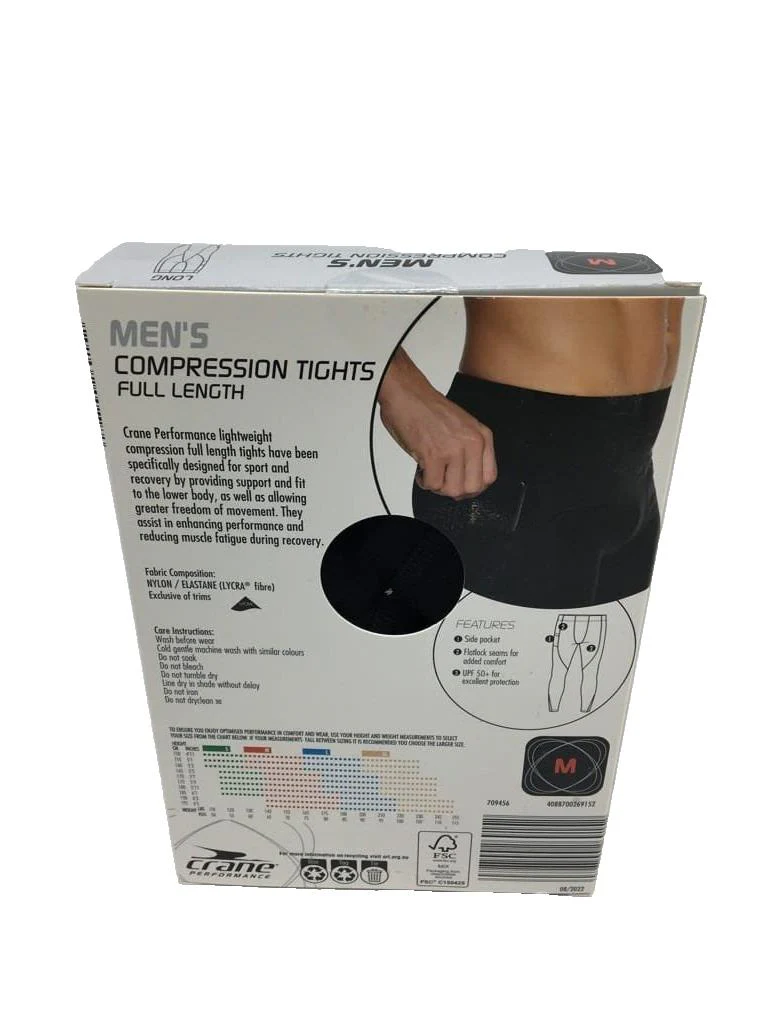 Crane Performance Full Length Long Compression Tights Black Mens Size M NEW - Image 3