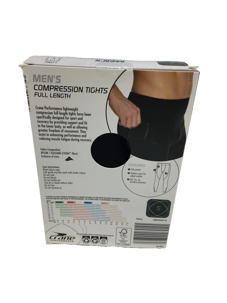 Crane Performance Full Length Long Compression Tights Black Mens Size S NEW - Image 3