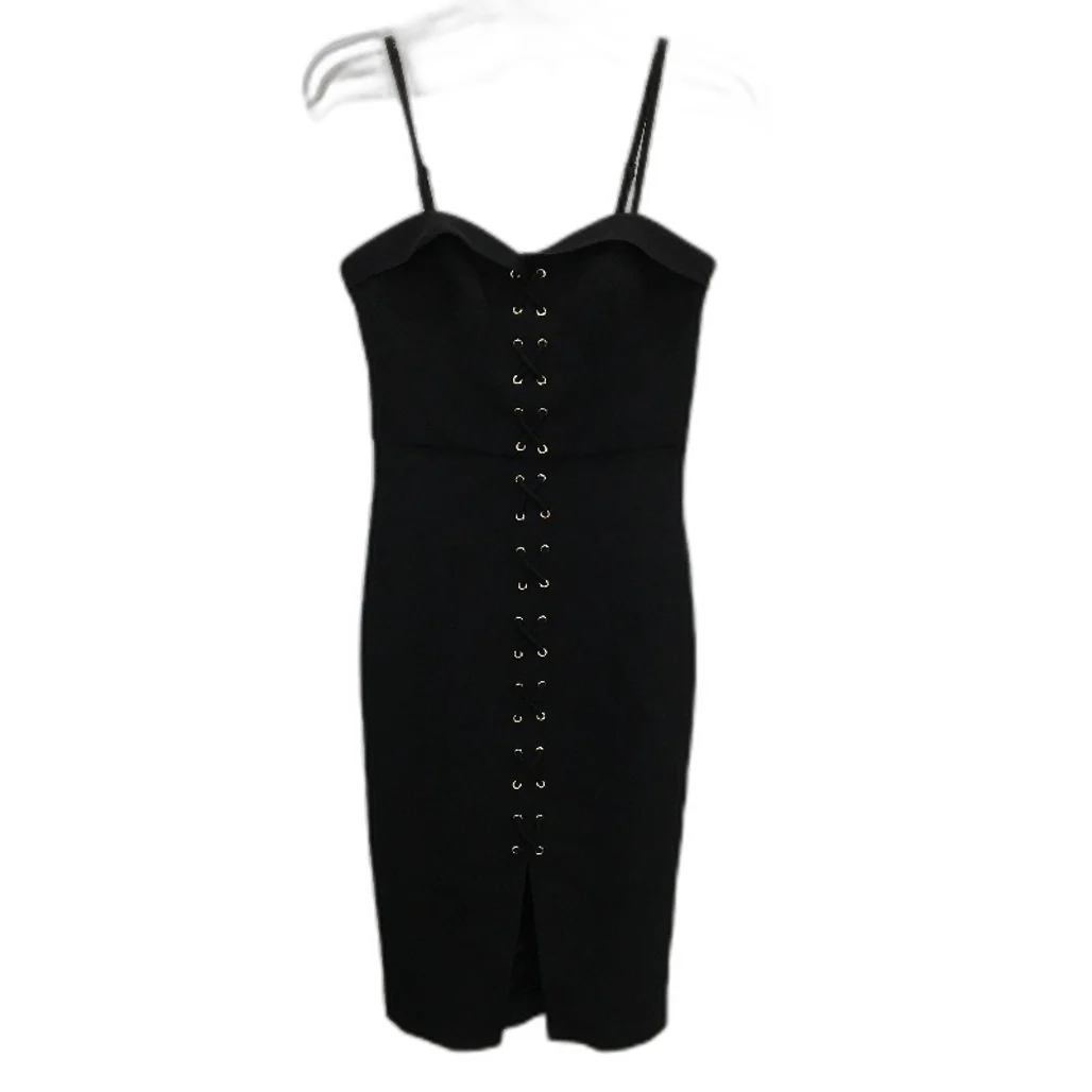 Forever New Emmie Lace Up Spaghetti Strap Black Bar Dress Ladies Size AU 6 NEW