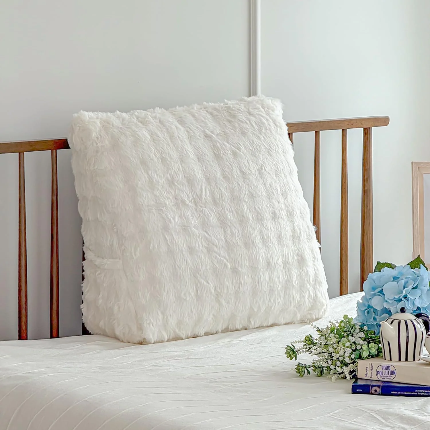Houkaho Reading Back Rest Pillow Bolster Wedge Cushion Faux Fur Cream Cover NEW - Image 2