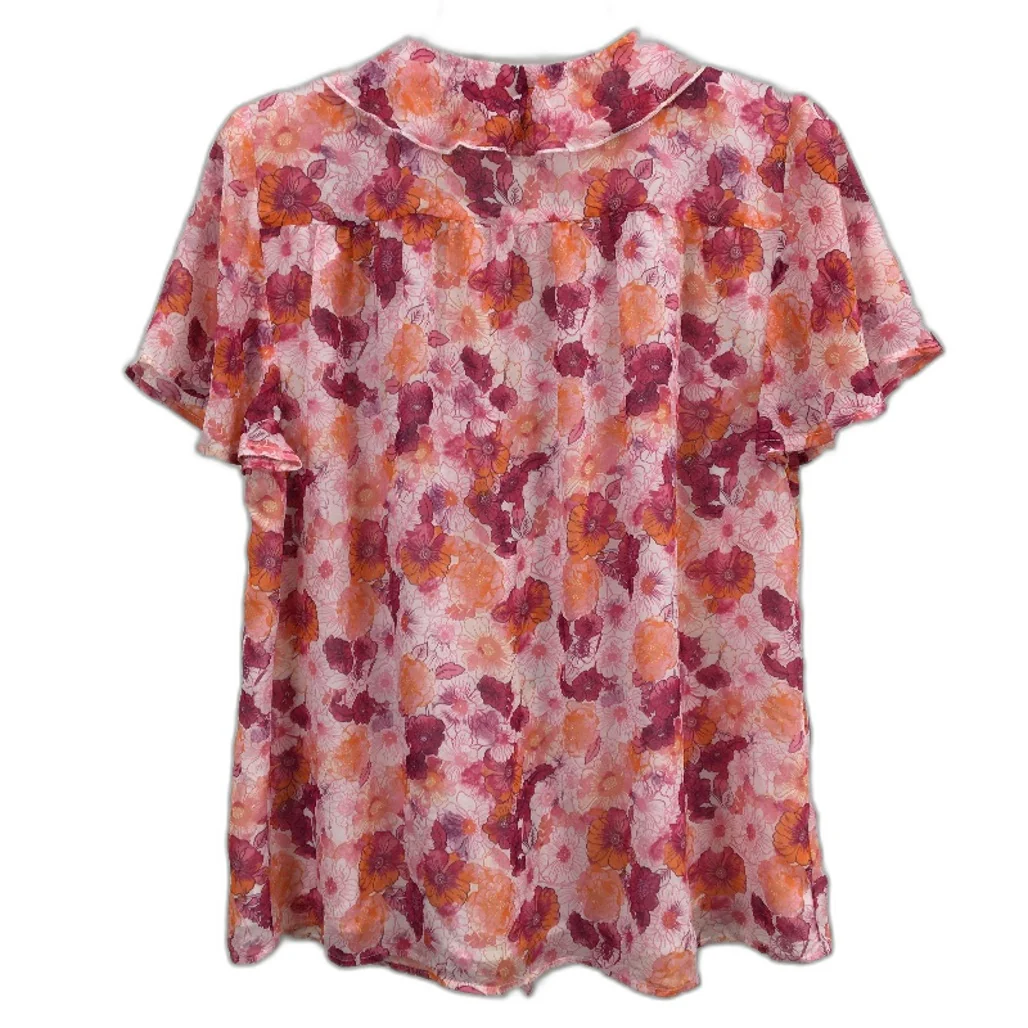 Jeanswest Summer Blossum Pink Orange Flowy Short Sleeve Top Ladies Size 10 NEW - Image 2
