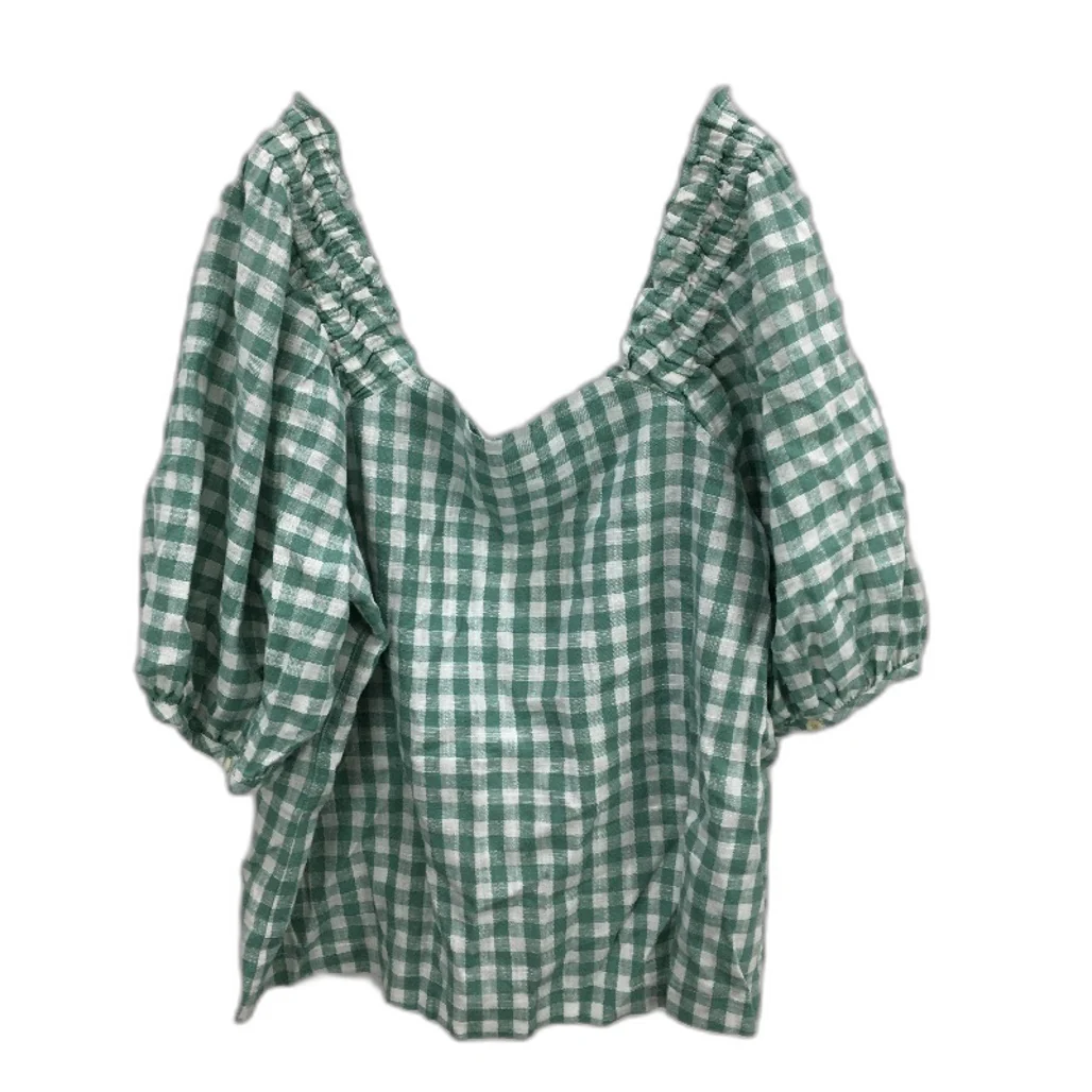 Jeanswest Green Ginham Check Linen Blend S/Sleeve Cropped Top Ladies Size 10 NEW - Image 2