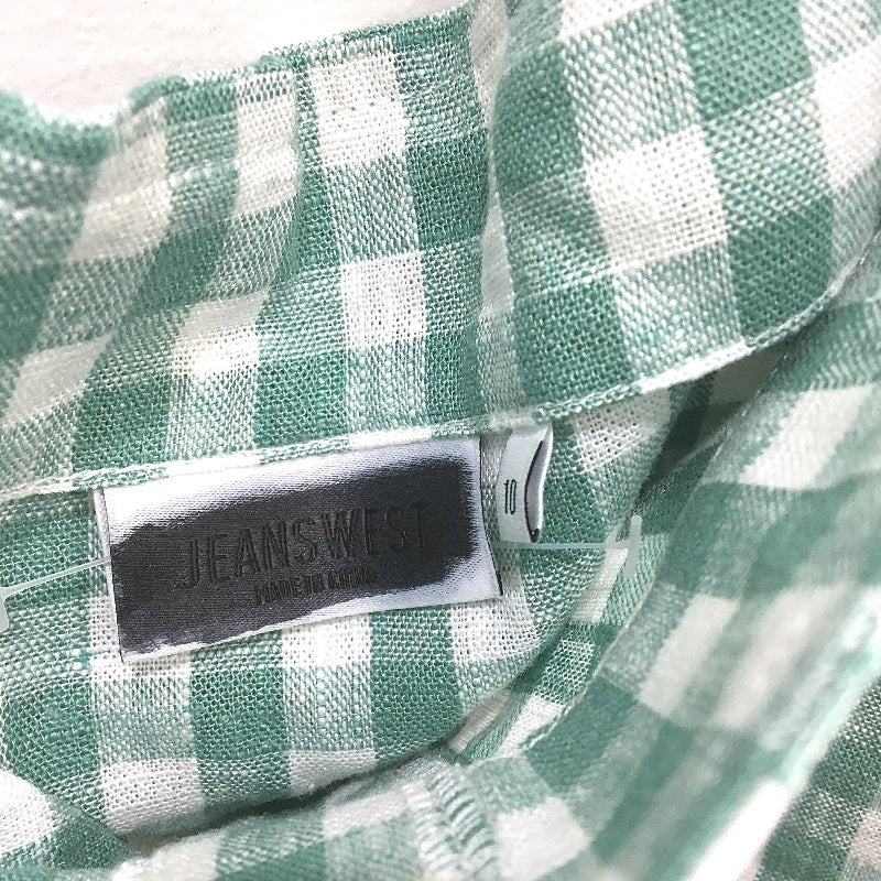 Jeanswest Green Ginham Check Linen Blend S/Sleeve Cropped Top Ladies Size 10 NEW - Image 4
