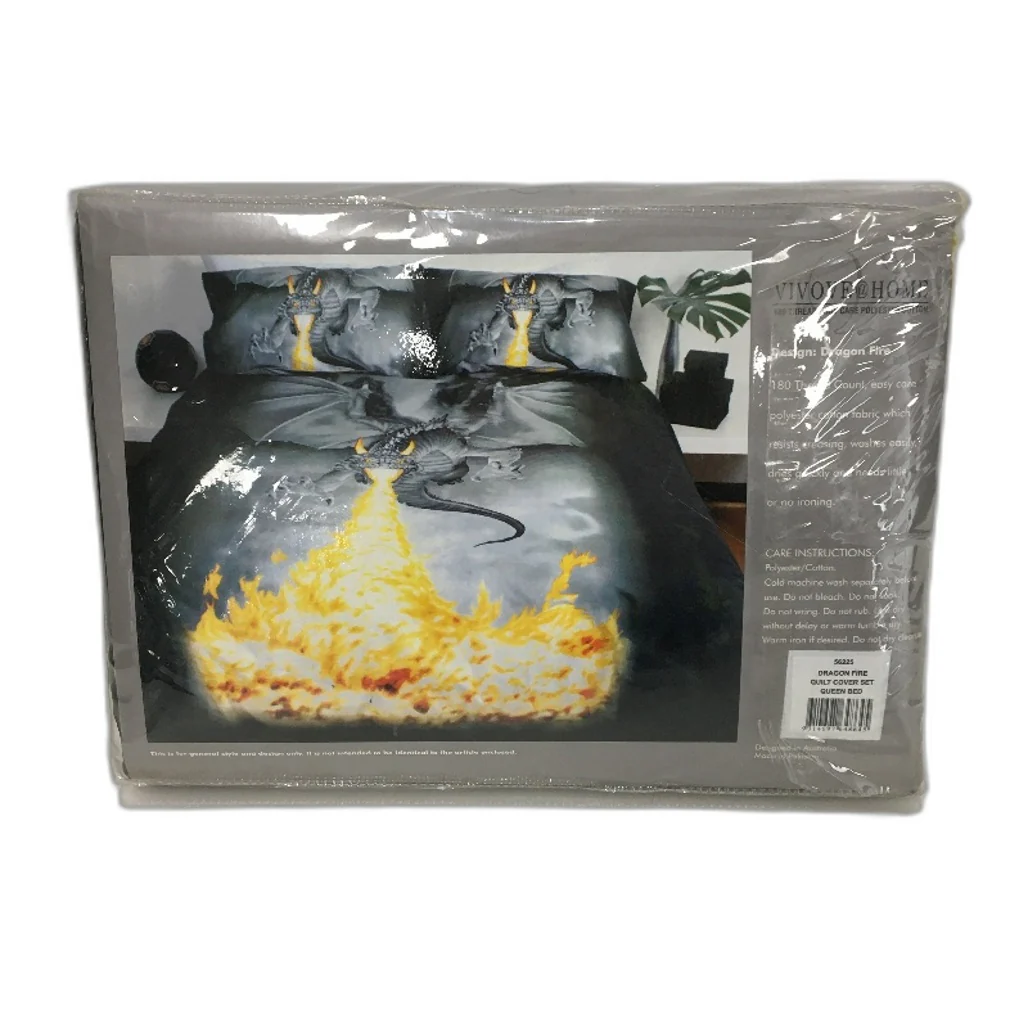 VIVOVEHOME 180 Thread Count Dragon Fire Easy Care Quilt Cover Set QUEEN NEW - Image 2