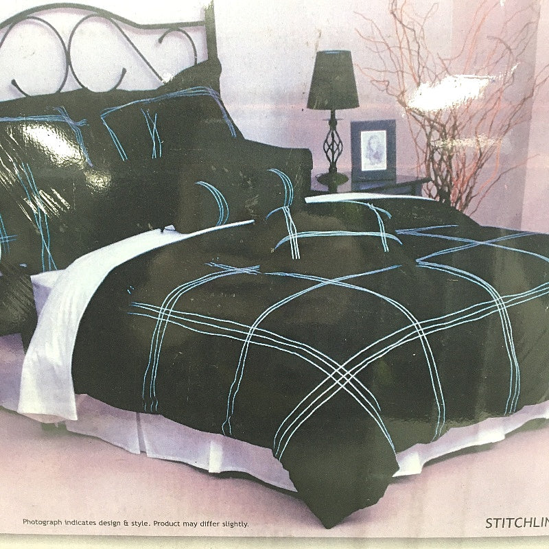 Caprice Stitchline Black and White Quilt Cover Set with 2 Pillowcases SINGLE NEW - Image 3