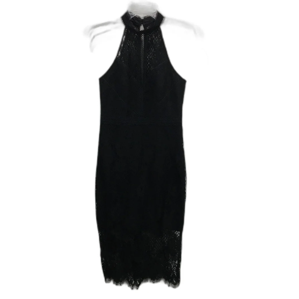 Ever New Lena High Neck Lace Bodycon Black Midi Dress Ladies Size AU 8 NEW