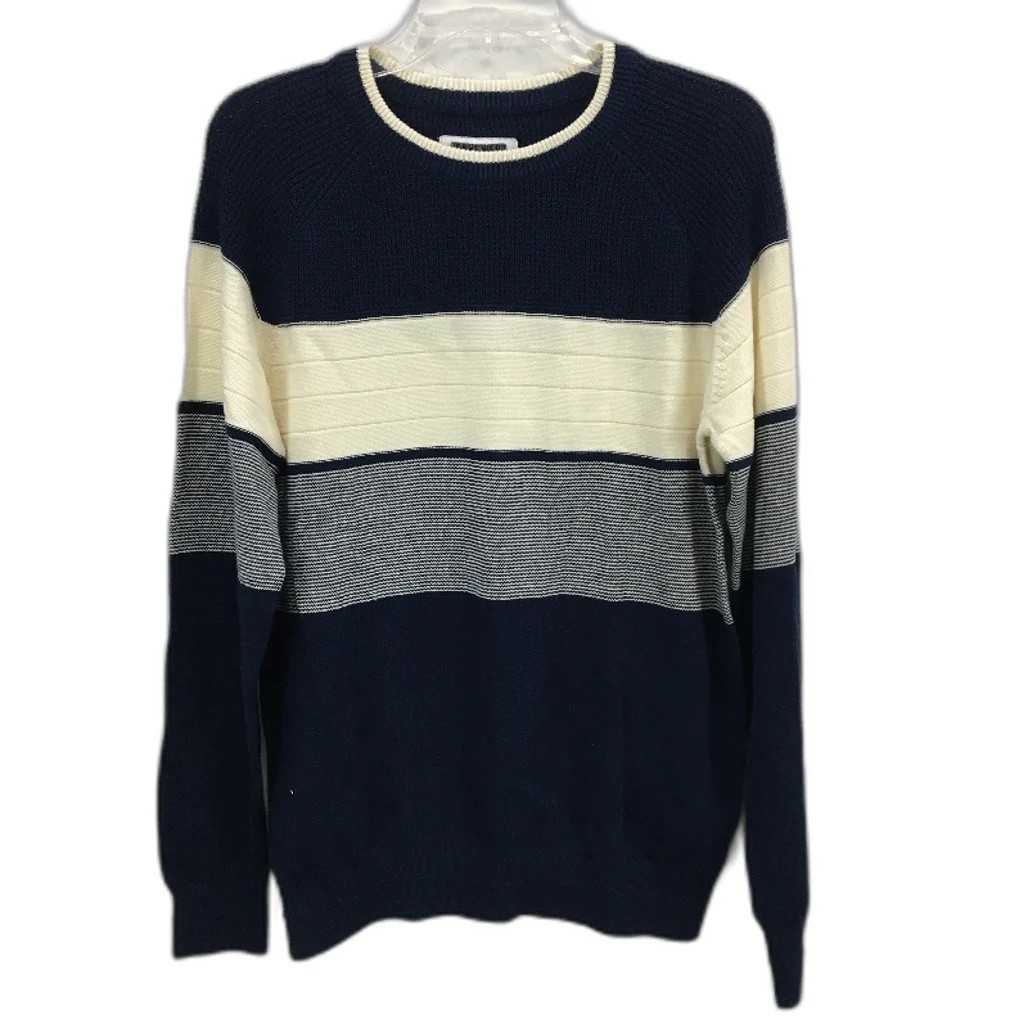 Jeanswest 2 Pack Blue Stripe & Navy Cotton Knit Style Sweaters Mens Size M NEW - Image 5