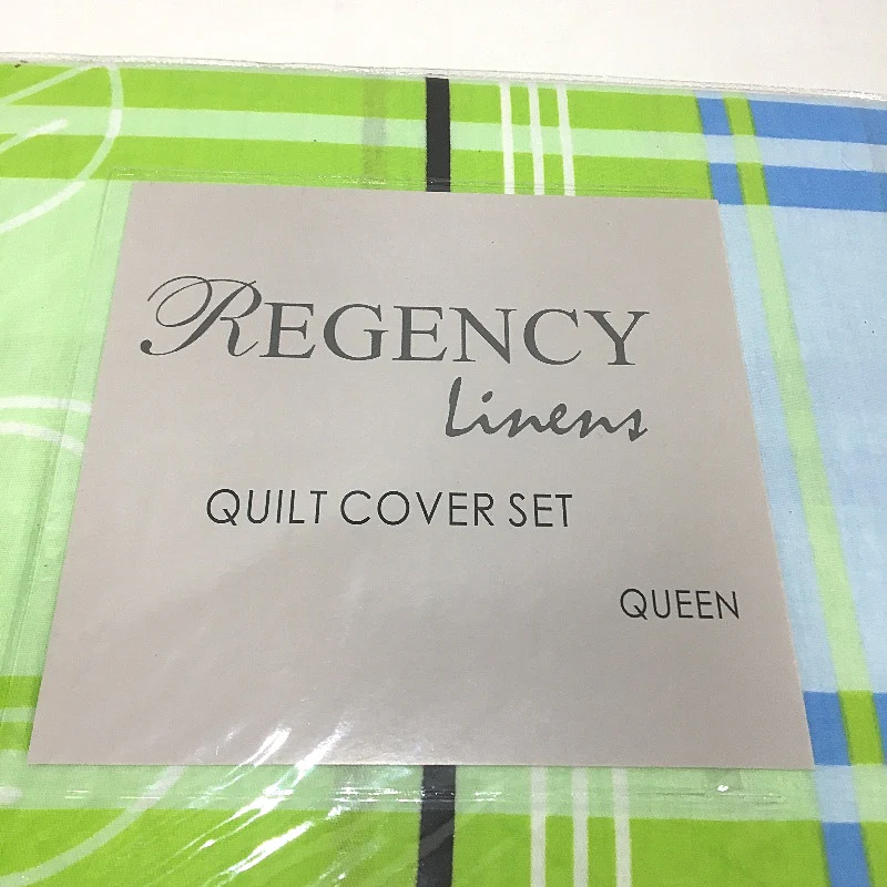Regency Linens Barnet Green Blue 100% Cotton Percale QUEEN Quilt Cover Set NEW - Image 5
