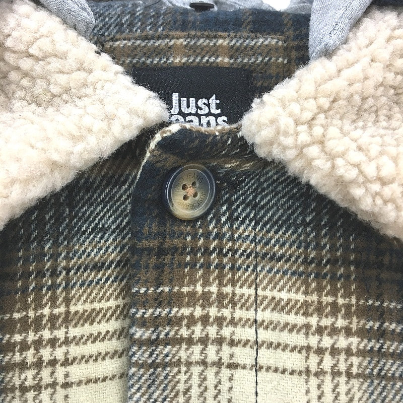 Just Jeans Brown Flannel Check Grey Removable Jersey Hood Jacket Mens Size S NEW - Image 3