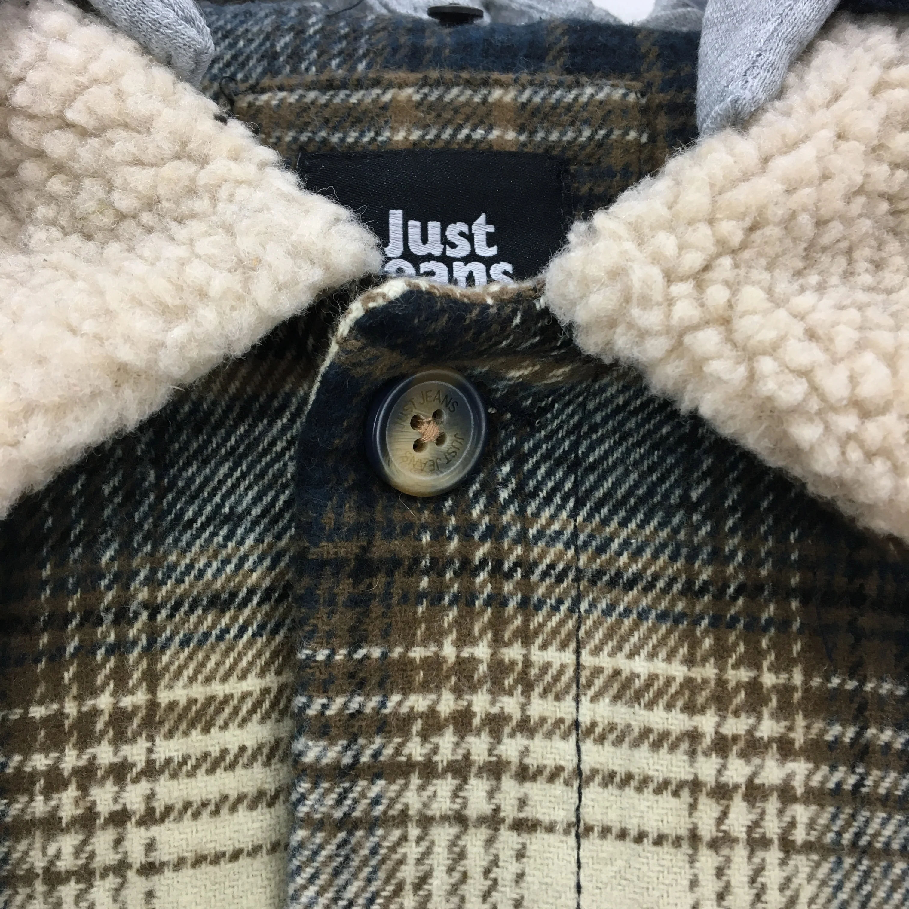 Just Jeans Brown Flannel Check Grey Removable Jersey Hood Jacket Mens Size M NEW - Image 7