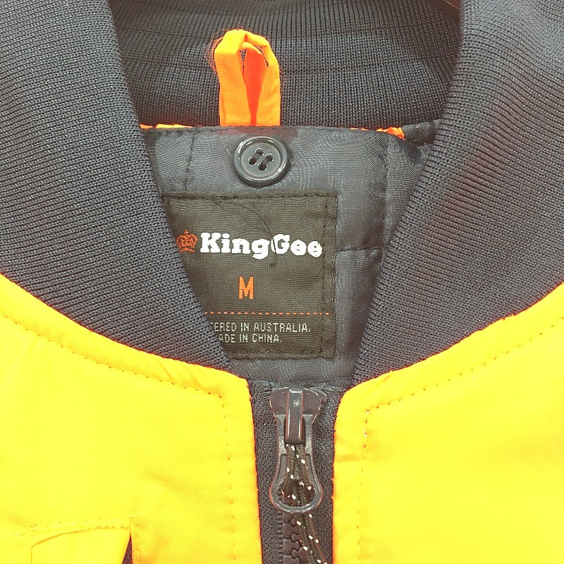 KingGee Reflective Bomber Concealed Hood HiVis Orange Workwear Jacket Mens Sze M - Image 3