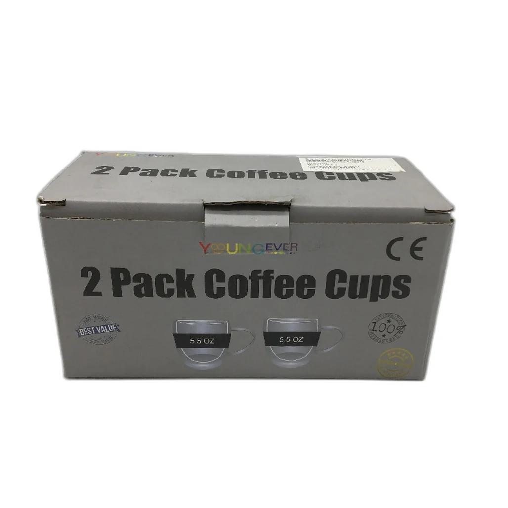 Youngever 2 Pack 5.5oz Clear Glass Insulated Coffee Cups with Handle NEW - Image 5