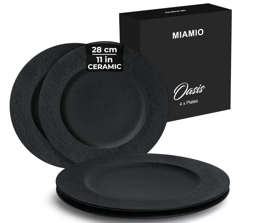 Miamio Set Of 4 Ceramic Oasis Collection Big Plates Textured NEW