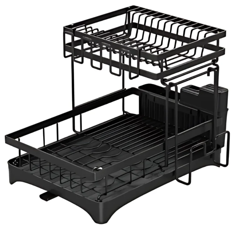 2 Tier Black Dish Drying Rack 360 Rotating Drainer Board NEW - Image 2