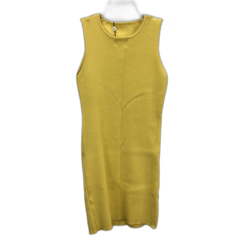 SNDYS 100% Cotton Marigold Yellow Stretch Ribbed Slim Fit Sleeveless Dress NEW - Image 2