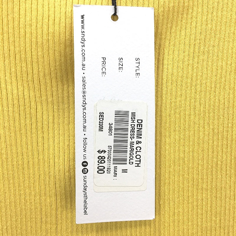 SNDYS 100% Cotton Marigold Yellow Stretch Ribbed Slim Fit Sleeveless Dress NEW - Image 3