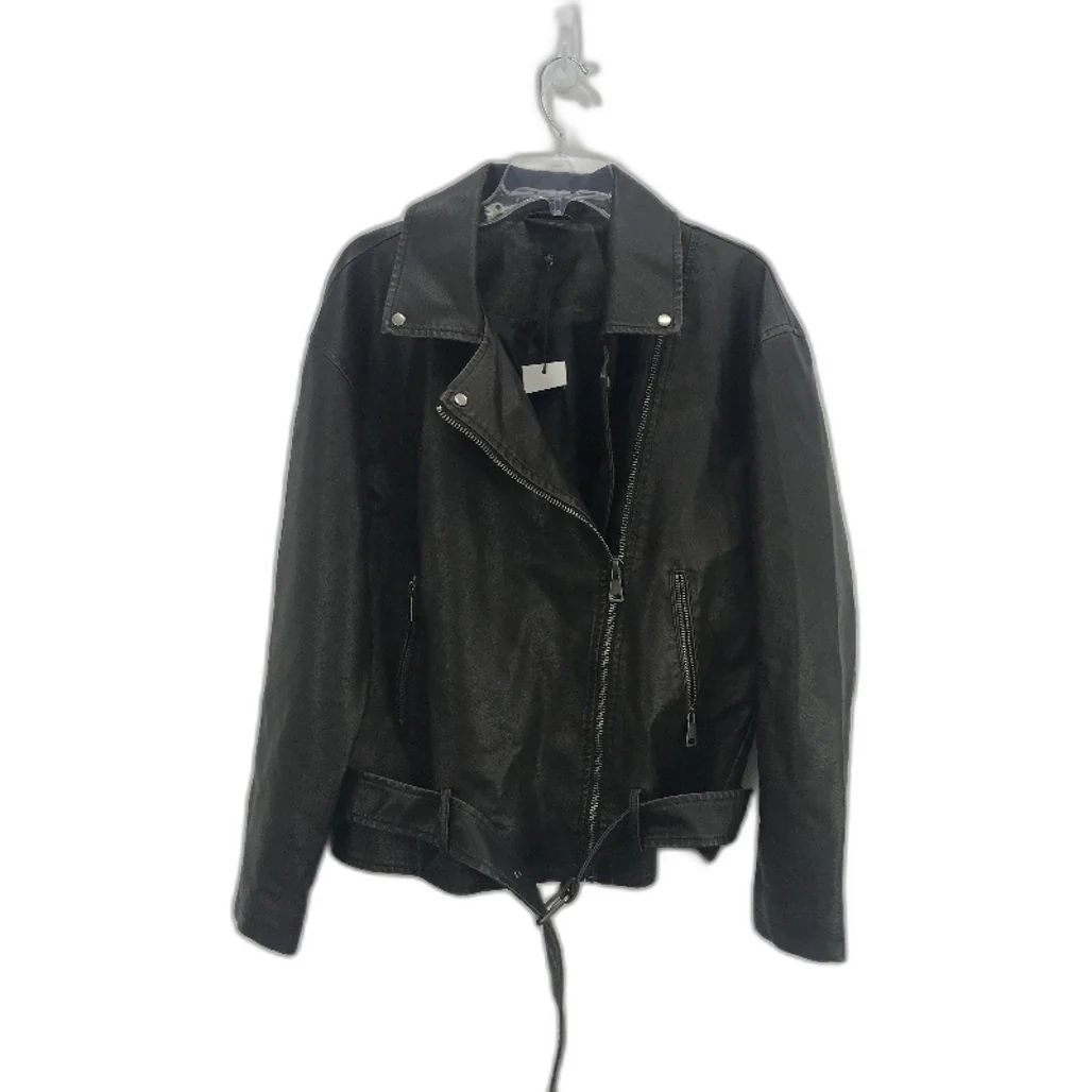 Alice In The Eve Distressed Look Brown Faux Leather Biker Jacket Ladies Sz M NEW