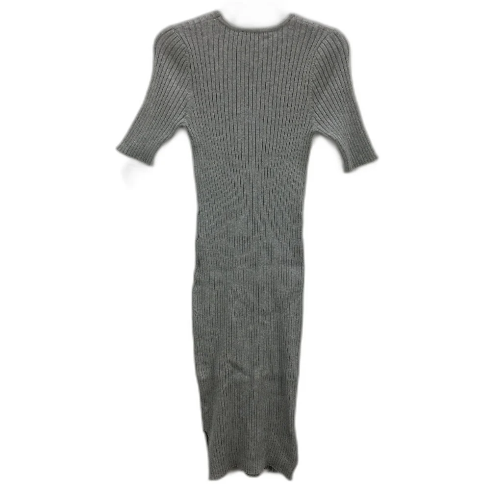 Decjuba Grey Round Neck Cotton Blend Stretchy Ribbed Knit Midi Dress Womens Sz S - Image 2