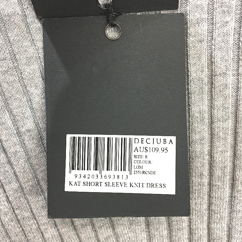 Decjuba Grey Round Neck Cotton Blend Stretchy Ribbed Knit Midi Dress Womens Sz S - Image 4
