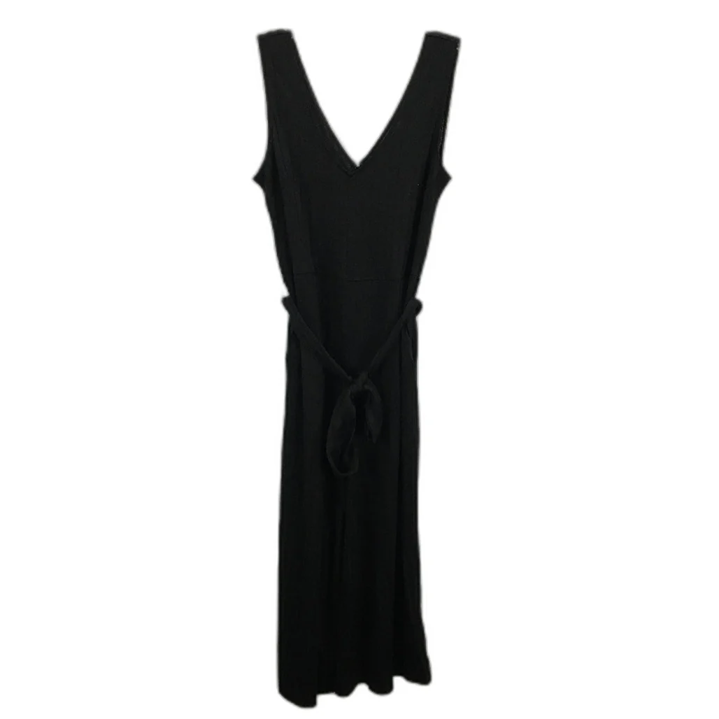 Sussan Sheer V Neck Belted Ribbed Knit Flowy Jumpsuit Black Womens Size S NEW