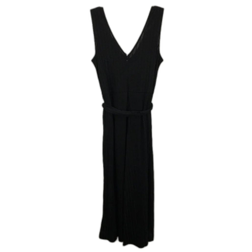 Sussan Sheer V Neck Belted Ribbed Knit Flowy Jumpsuit Black Womens Size S NEW - Image 2