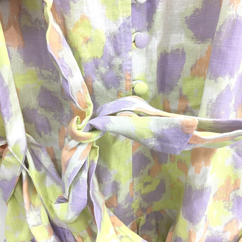 Sabo Short Sleeve Pastel Button Up Belted Flowy Summer Mini Dress Womens Sizw S - Image 4