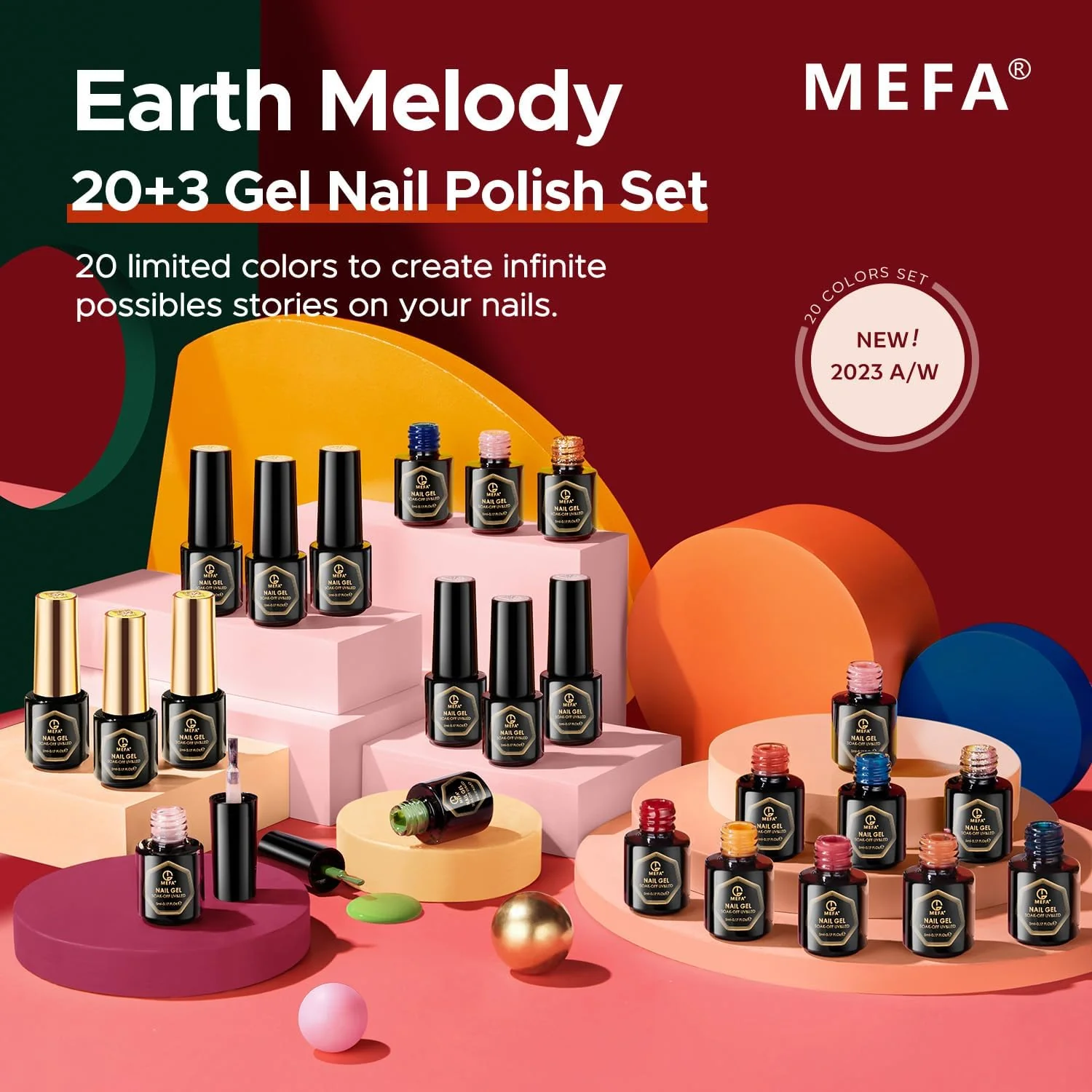 MEFA 20 Colors Soak Off Gel Nail Polish 3 Top Bases Glitter & Plain 23Pc Kit NEW - Image 3