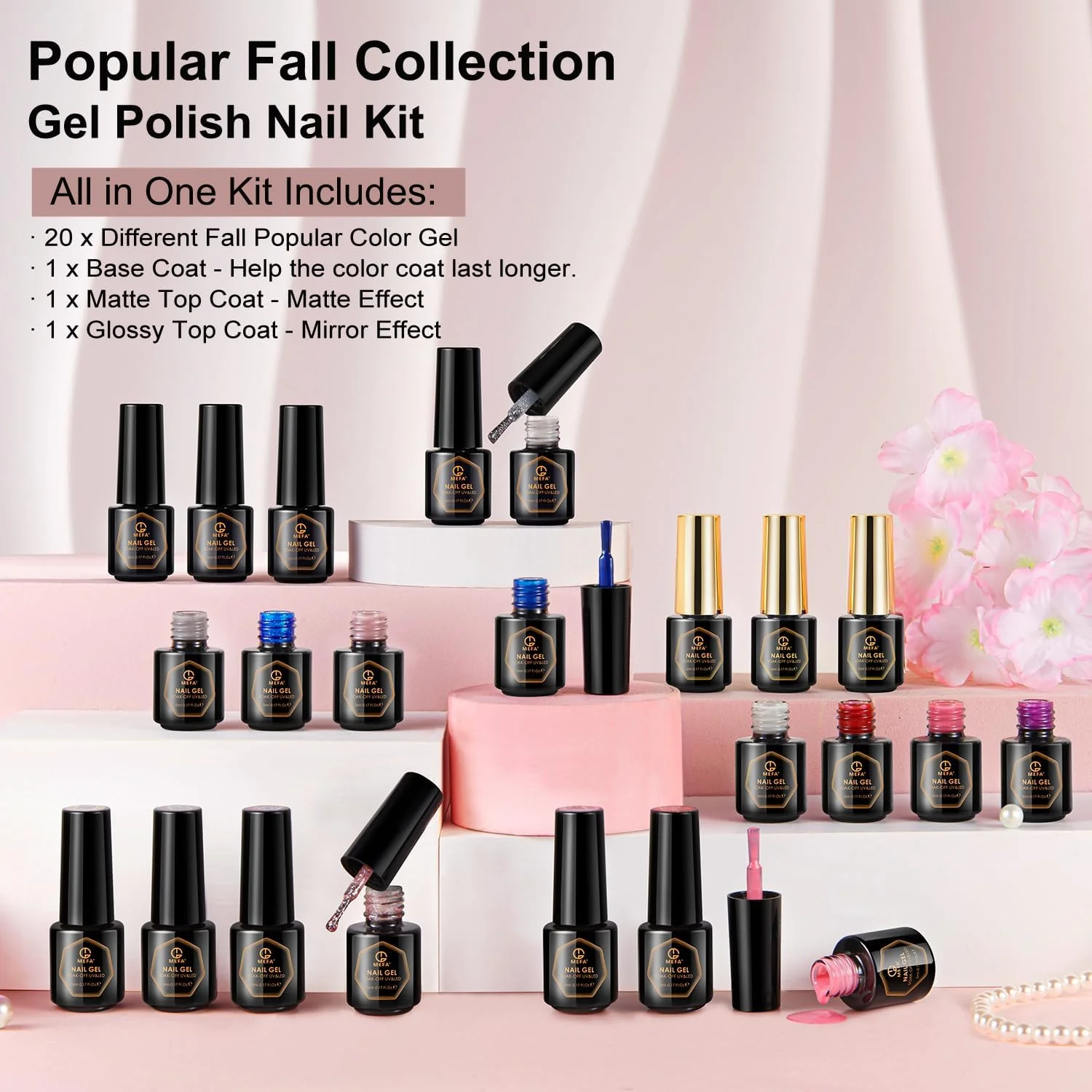 MEFA Winter 20 Colors Soak Off Gel Nail Polish 3 Top Bases 23 Piece Kit NEW - Image 3