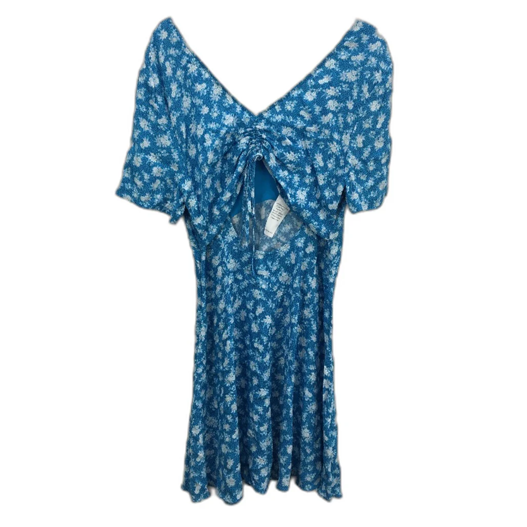Forever New Emilia Flippy V Neck Blue Floral Mini Dress Ladies Size AU 14 NEW - Image 2