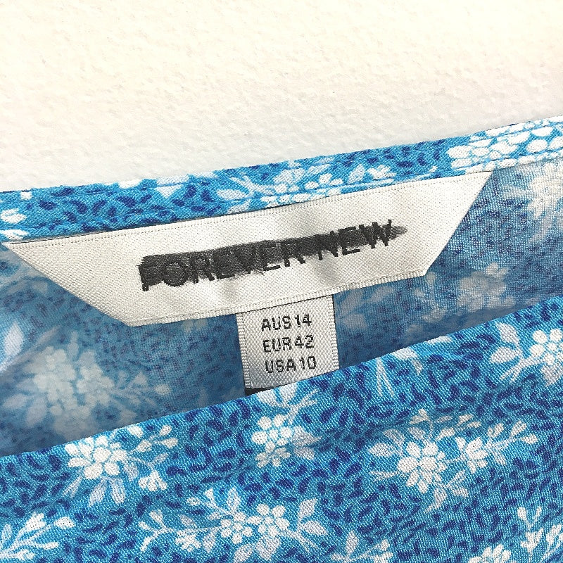 Forever New Emilia Flippy V Neck Blue Floral Mini Dress Ladies Size AU 14 NEW - Image 4