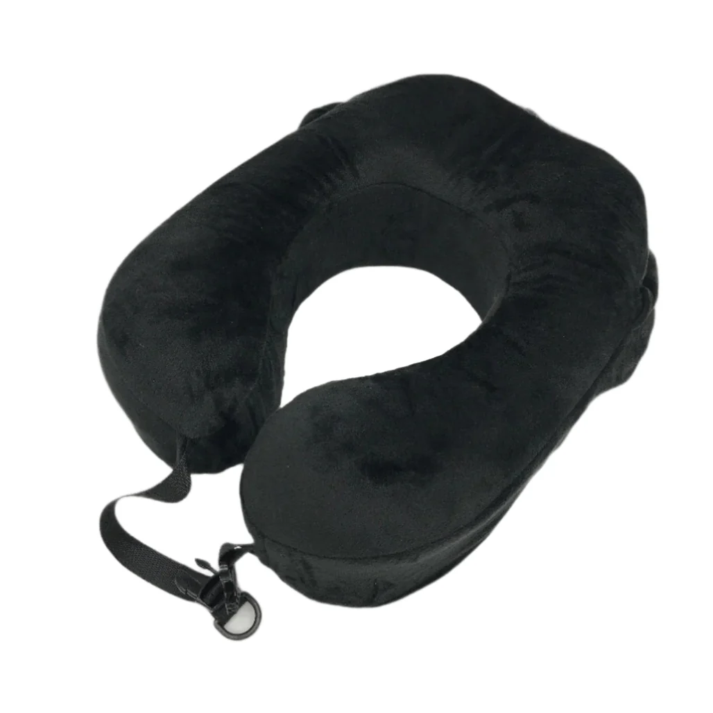 FLYWISH Soft Velvet Black Travel Pillow with Hood incl Ear Plugs Size Medium NEW