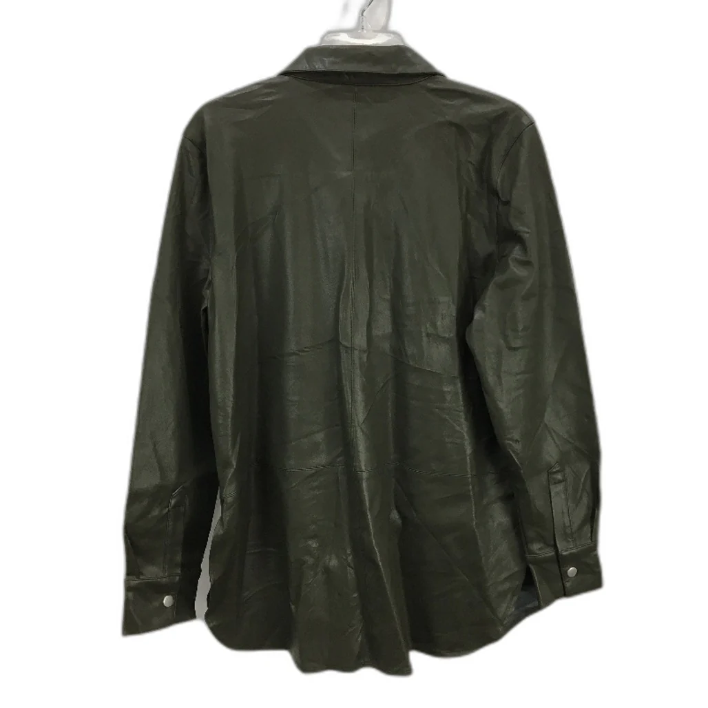 Sussan Dark Khaki Green Faux Leather Style Shacket Shirt Jacket Ladies Sze M NEW - Image 2