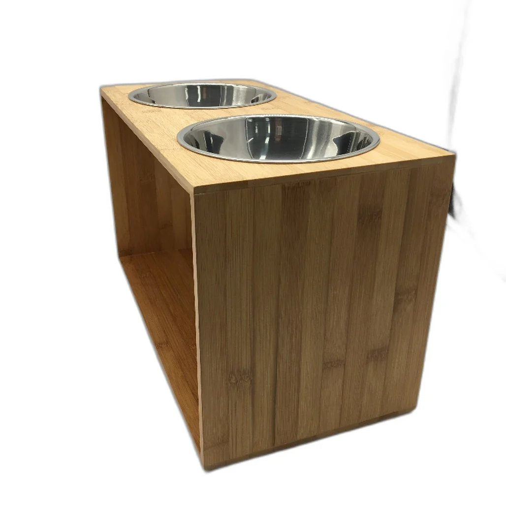 Bamboo Timber Double SS Bowl Elevated Pet Feeder Stand Medium to Large Dogs NEW - Image 4