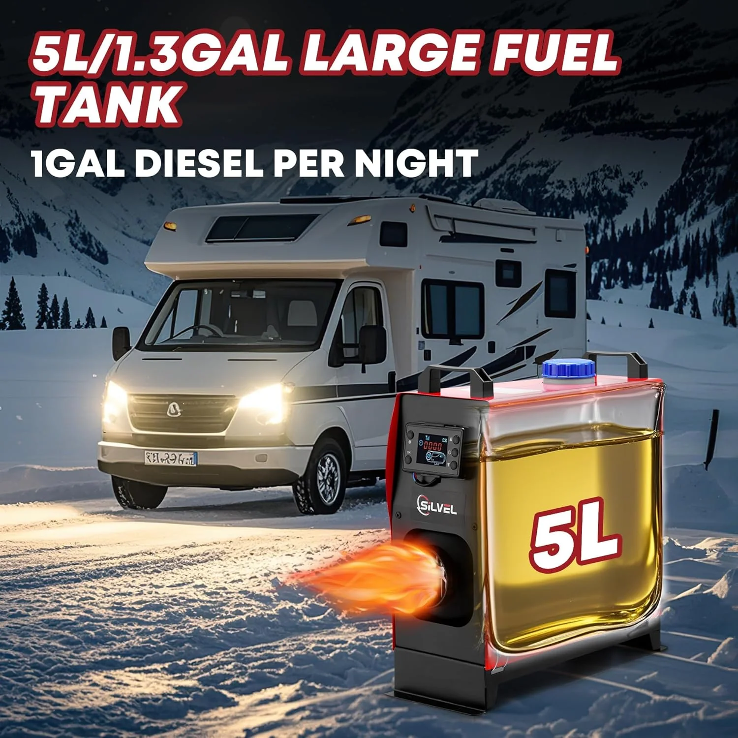 SILVEL Red 12V 5L Tank 8KW For Vans RVs Campers Garage Diesel Heater NEW - Image 3