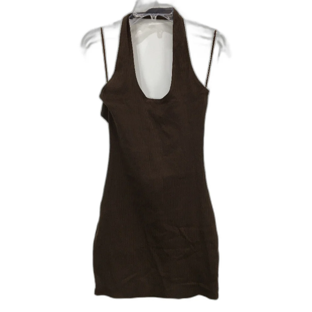 General Pants Brown Cotton Blend Halter Neck Ribbed Mini Dress Ladies Sz L NEW