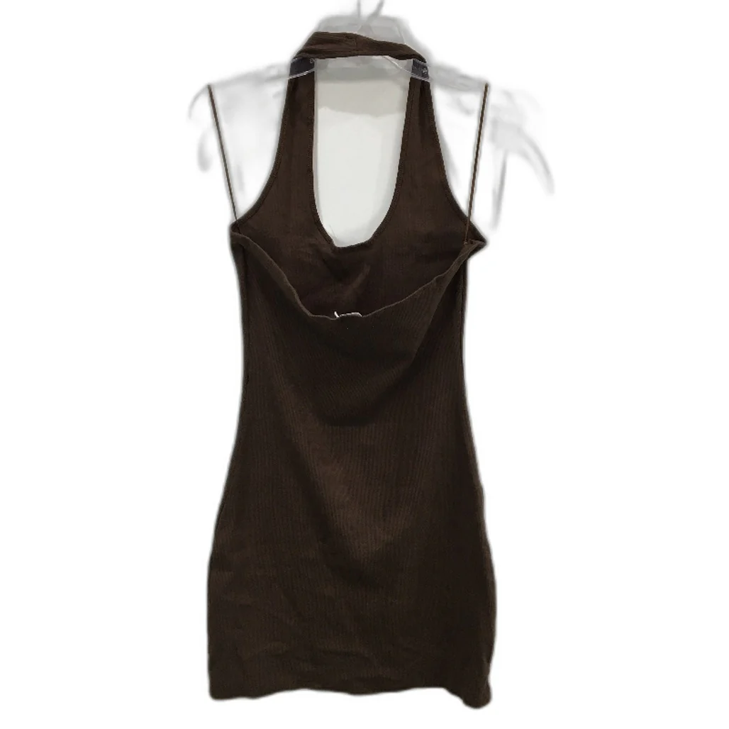 General Pants Brown Cotton Blend Halter Neck Ribbed Mini Dress Ladies Sz L NEW - Image 2