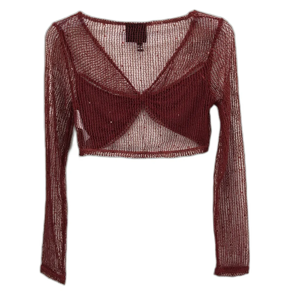 Alice in the eve Emery Shimmer Mesh Long Sleeve Red Top Ladies Size XS NEW - Image 2