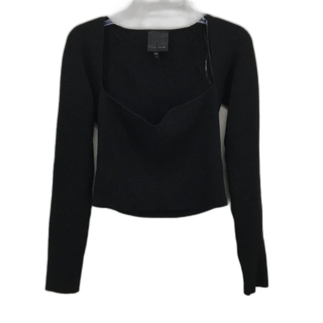 Alice in the eve Avalon Rib Knit Sweetheart Neck Black Top Ladies Size Large NEW