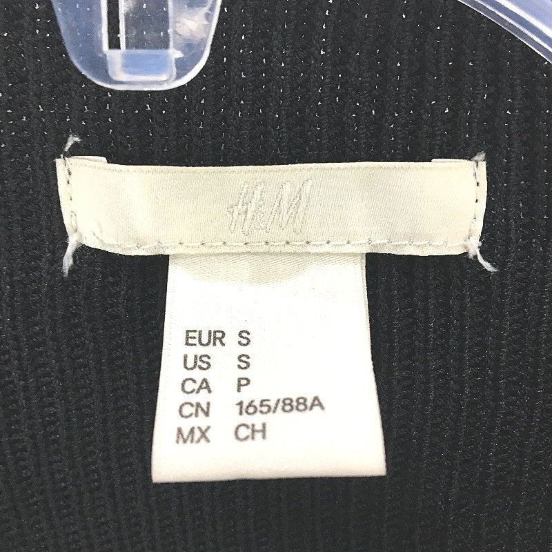 H&M Stretch Ribbed Knitted Black Jewel Neck Top Ladies Size Small - Image 3