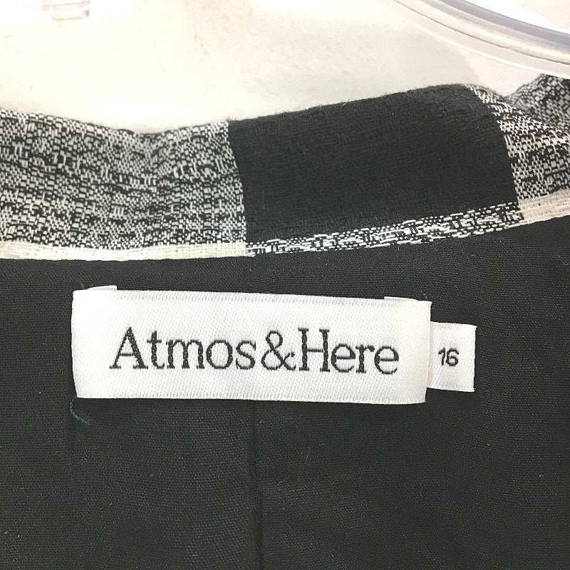 Atmos&Here Single Breasted Black White Check Linen Blend Blazer Ladies Size 16 - Image 3