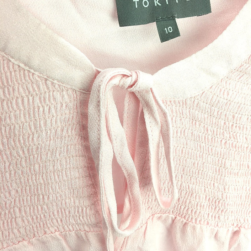 Tokito Bow Detail Ruched Shoulder Longsleeve Pink Blouse Ladies Size AU 10 NEW - Image 4