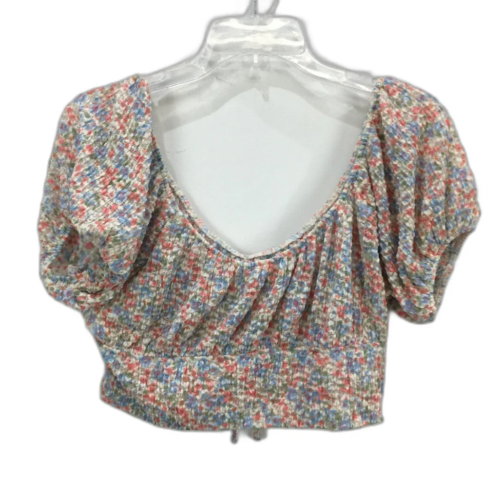 American Eagle Bay Floral Short Sleeve Tie Front Crop Top Ladies Size Medium NEW - Image 2