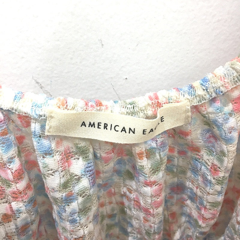 American Eagle Bay Floral Short Sleeve Tie Front Crop Top Ladies Size Medium NEW - Image 3