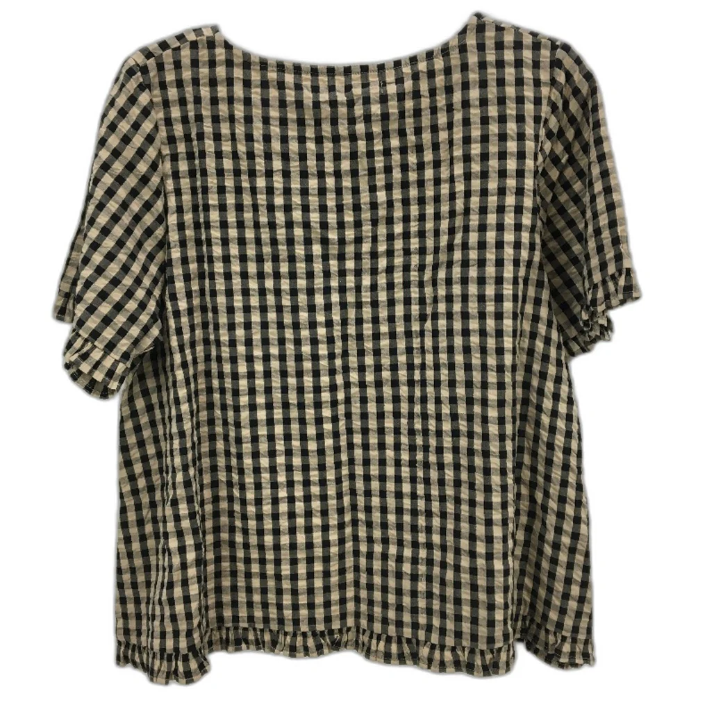 Regatta Petites Ruffle Neck Brown Check Shortsleeve Blouse Ladies Sz 10 NEW - Image 2